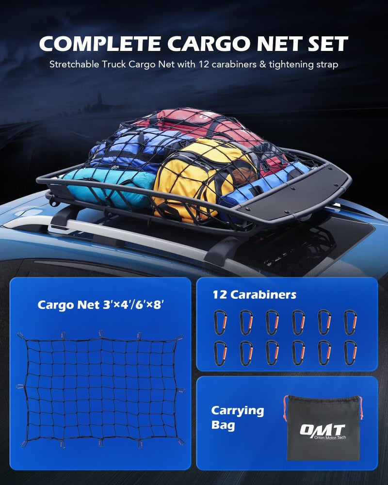 Orion Motor Tech Heavy Duty Cargo Net, 3' x 4' Bungee Cord Net Stretches to 6' x 8' for Pickups SUVs Vans Semis, Truck Bed Roof Rack Trailer Netting with Handmade Knotting 12 Carabiners Storage Bag - Image 2